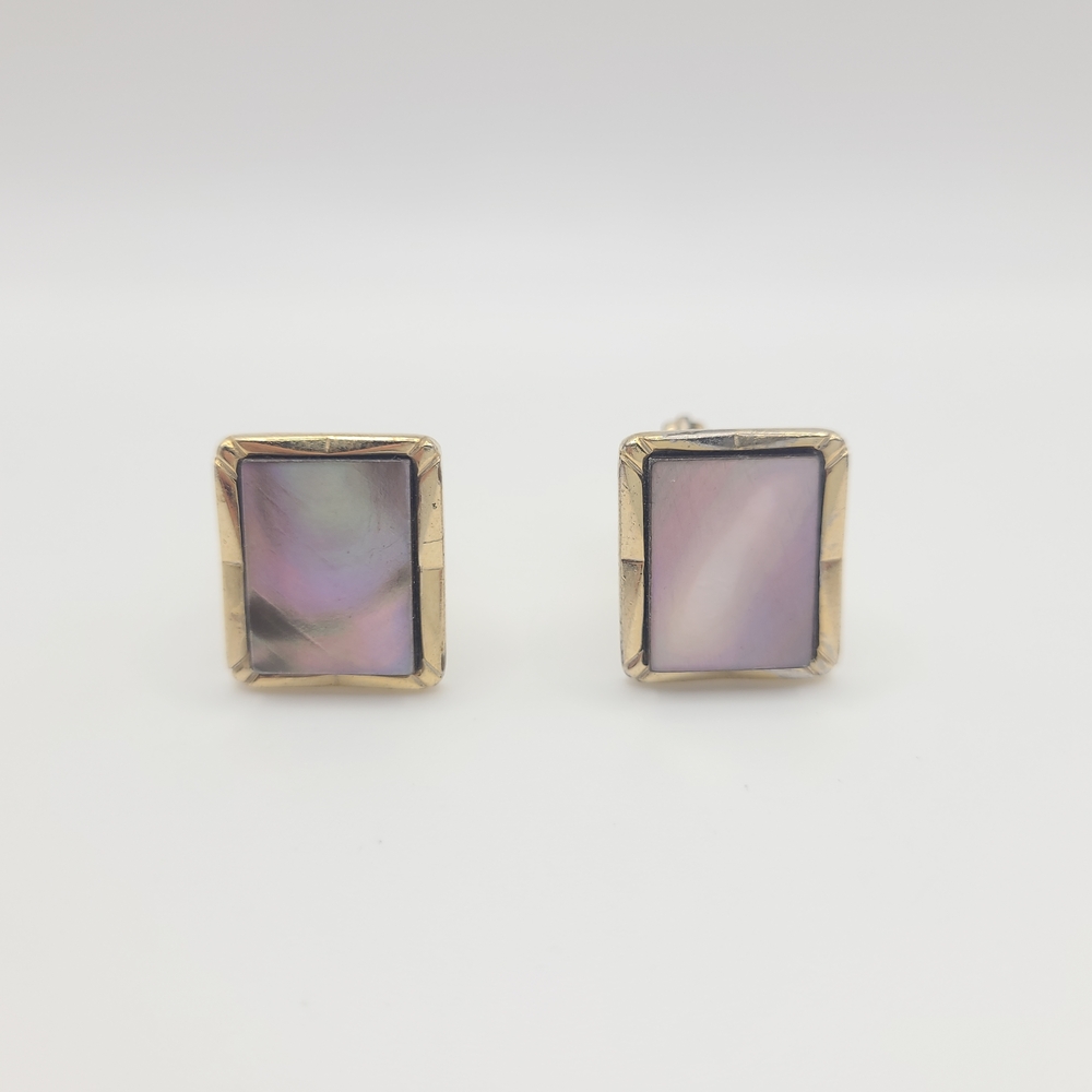 Vintage Mother of Pearl Cufflinks Gold Tone Rectangular Formal Wedding